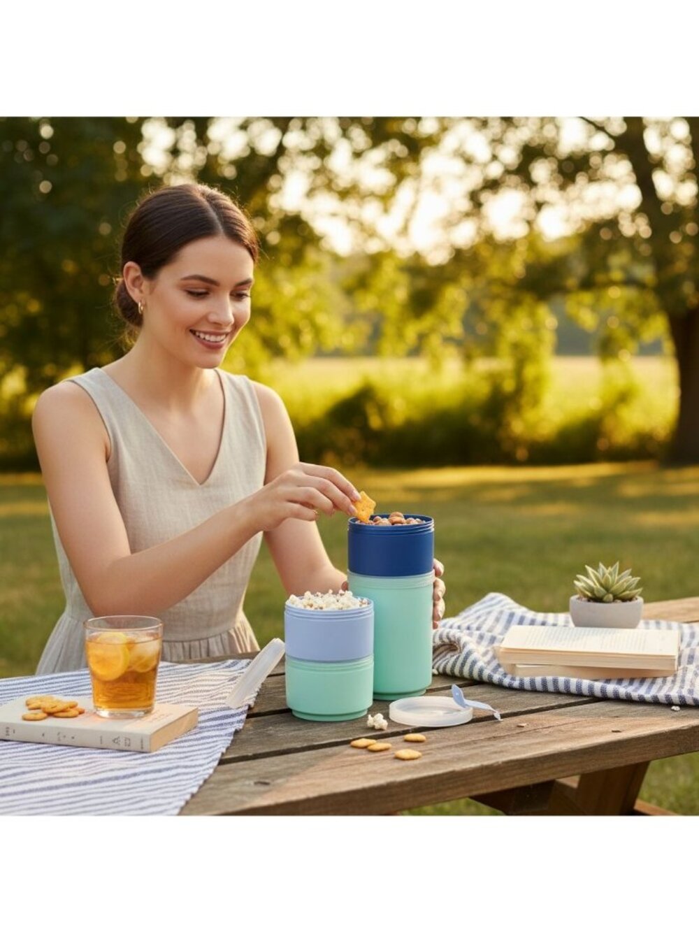 Sun Squad Stackable 3-Piece Reusable Container Set With Handle - Microwave Safe - Picture 2 of 5